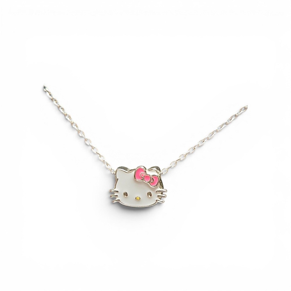 Sanrio Hello Kitty Enamel Pendant Necklace Silver Tone Pink Bow Kawaii Jewelry